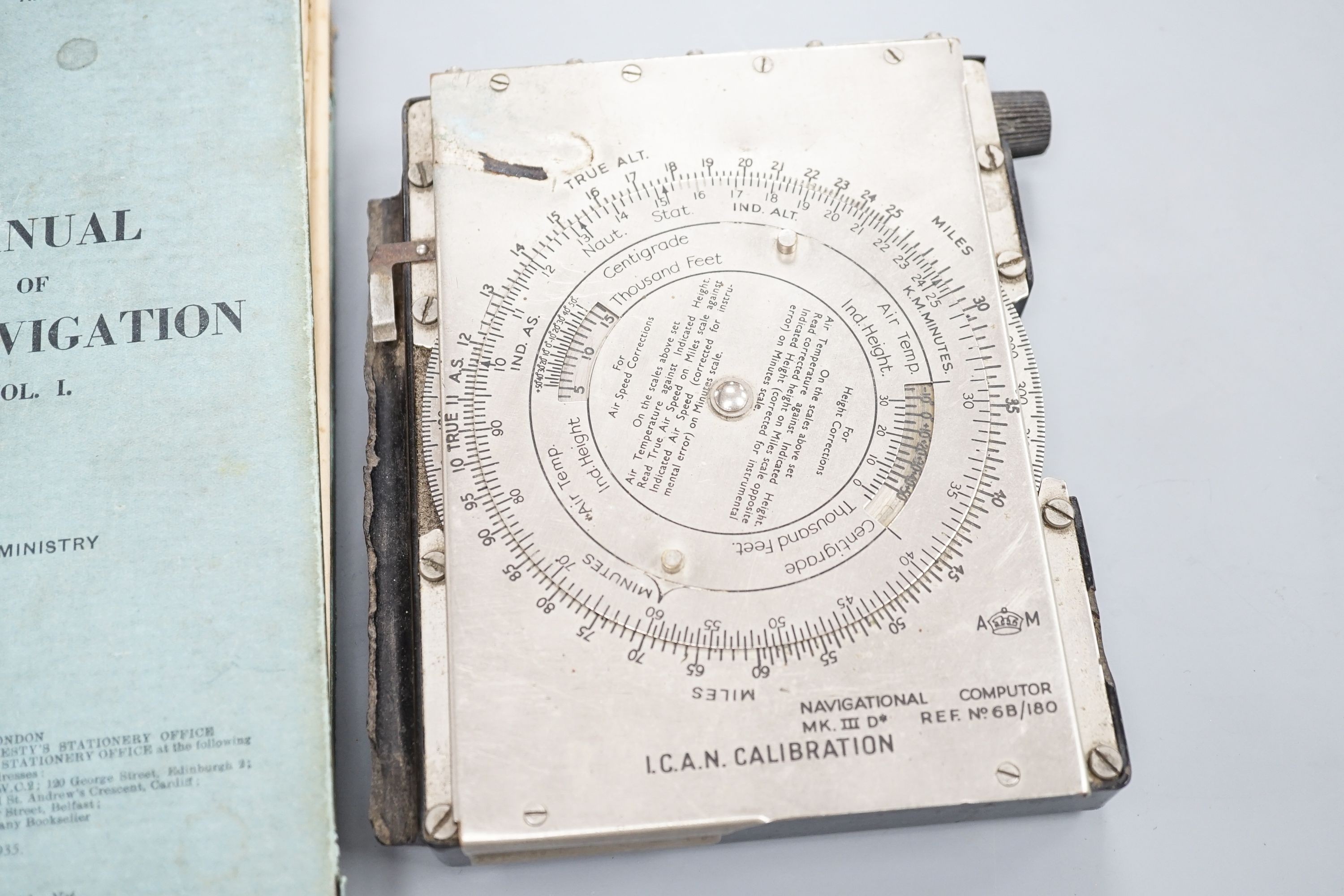 Squadron leader Richard Alvin Ackworth DFC 112 squadron HMS Argus, navigational computor and air ministry manual of navigation vol 1, 1